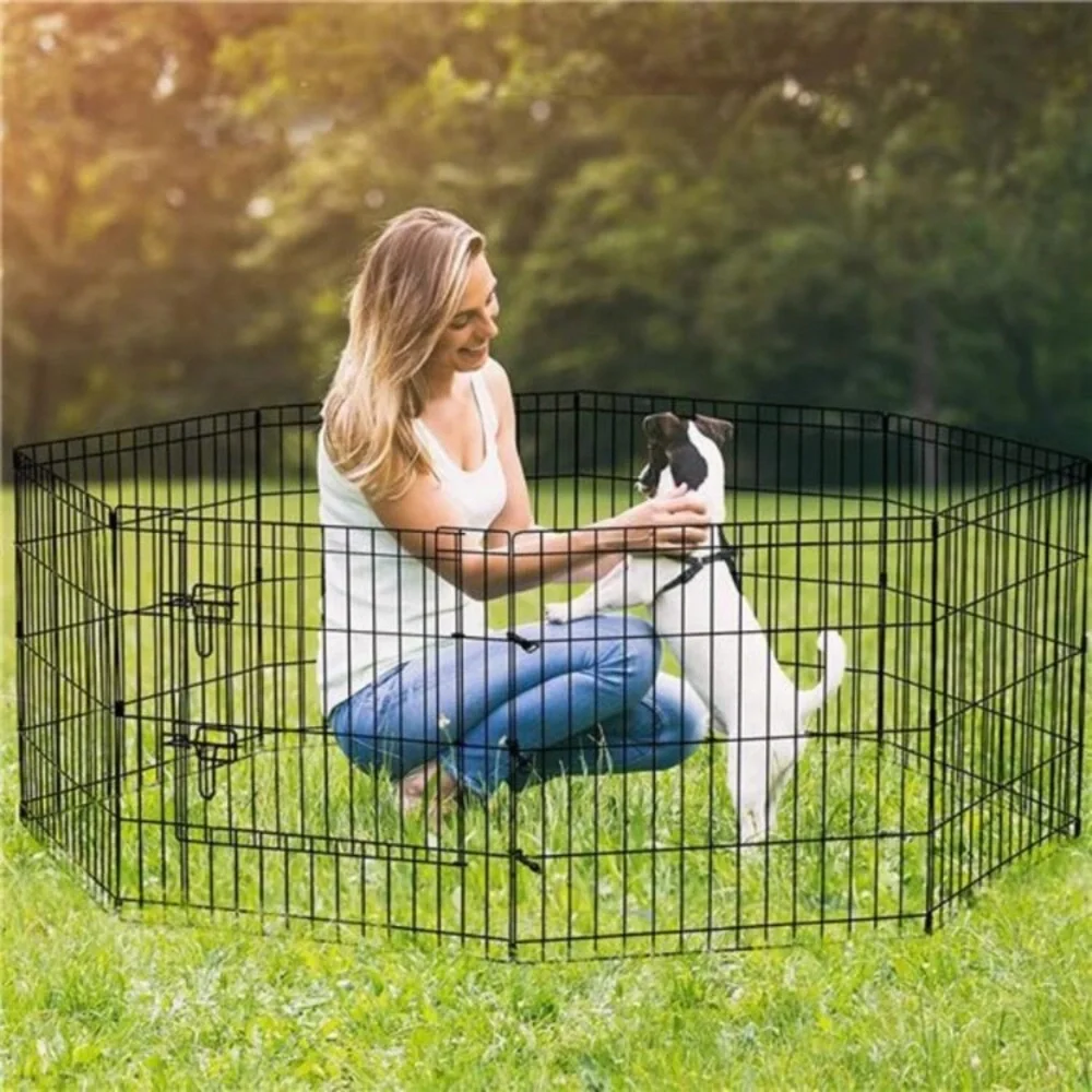 Puppy Pet Playpen 8 Panel 24 Inch Metal Portable Folding Exercise Dog Fence